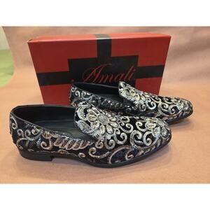 Amali Fabian Mens Dress Shoes Slip On Sz 12 Velvet Sequin Tuxedo Formal Loafers